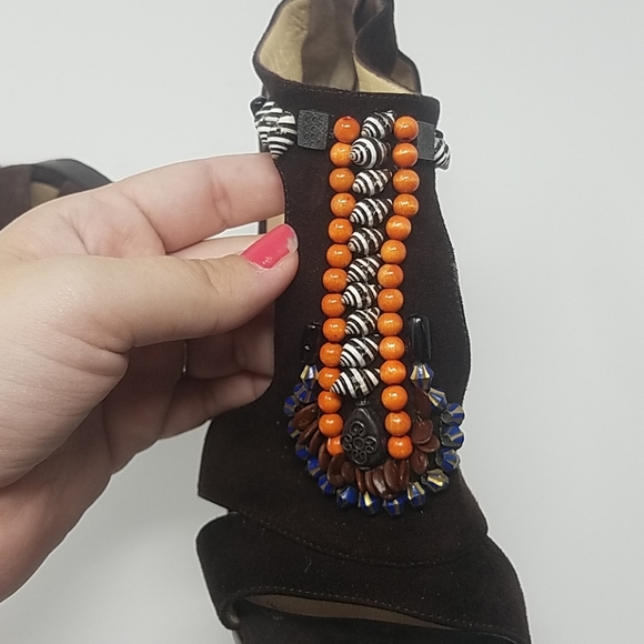 JIMMY CHOO 'Riv' Beaded T-Strap Sandal Suede Heel - Picture 7 of 9